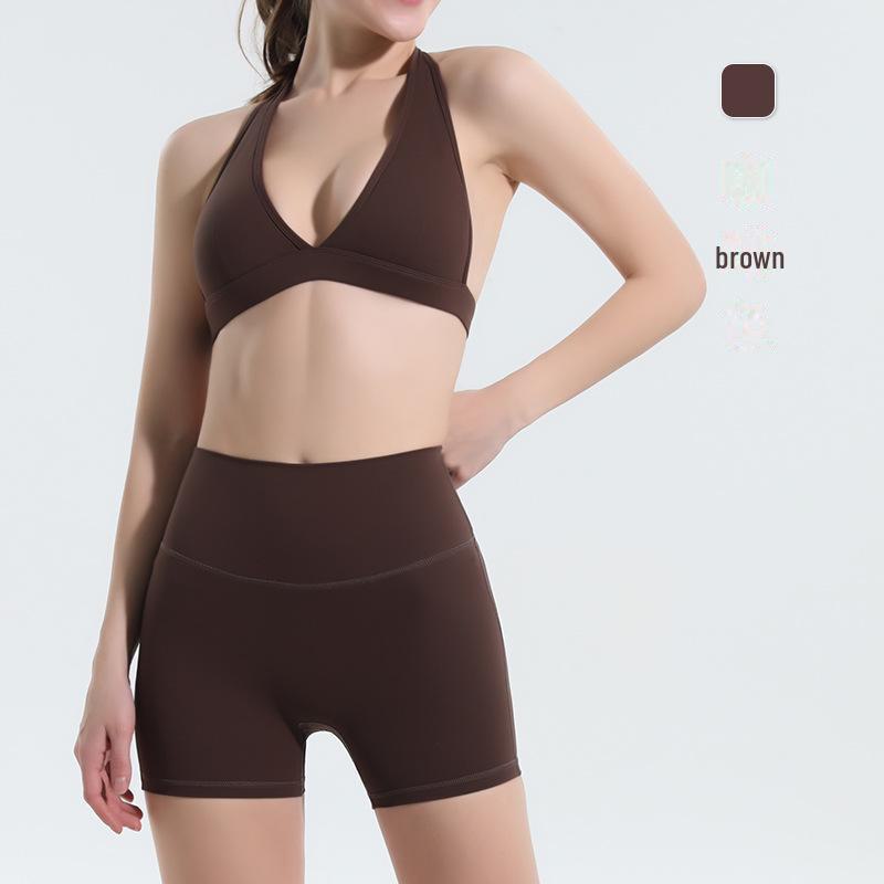 Women's Halter Neck Sports Bra and High Waist Tummy-Lifting Yoga Pants Set with Chest Pad - Quick Dry