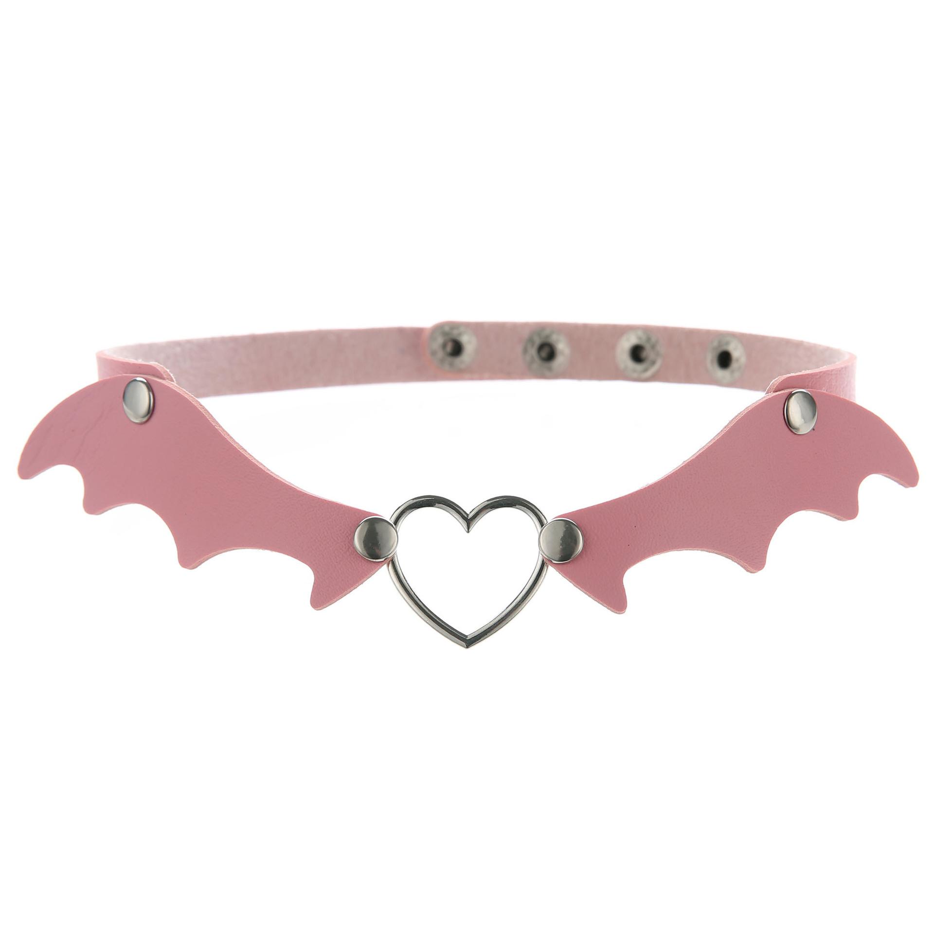 DIEZI Goth Punk Gift PU Leather Bat Wings Choker Torques Necklace For Women Vintage Harajuku Gothic Heart Necklace Men Jewelry розовый