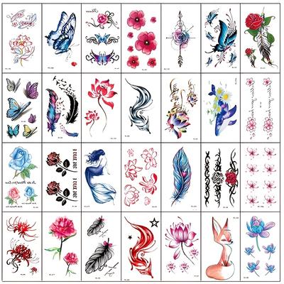 Temporary Tattoo Flower Fake Tattoo Legs Arm Body for Women Tattoo Sticker 30 Sheets Butterfly  Home