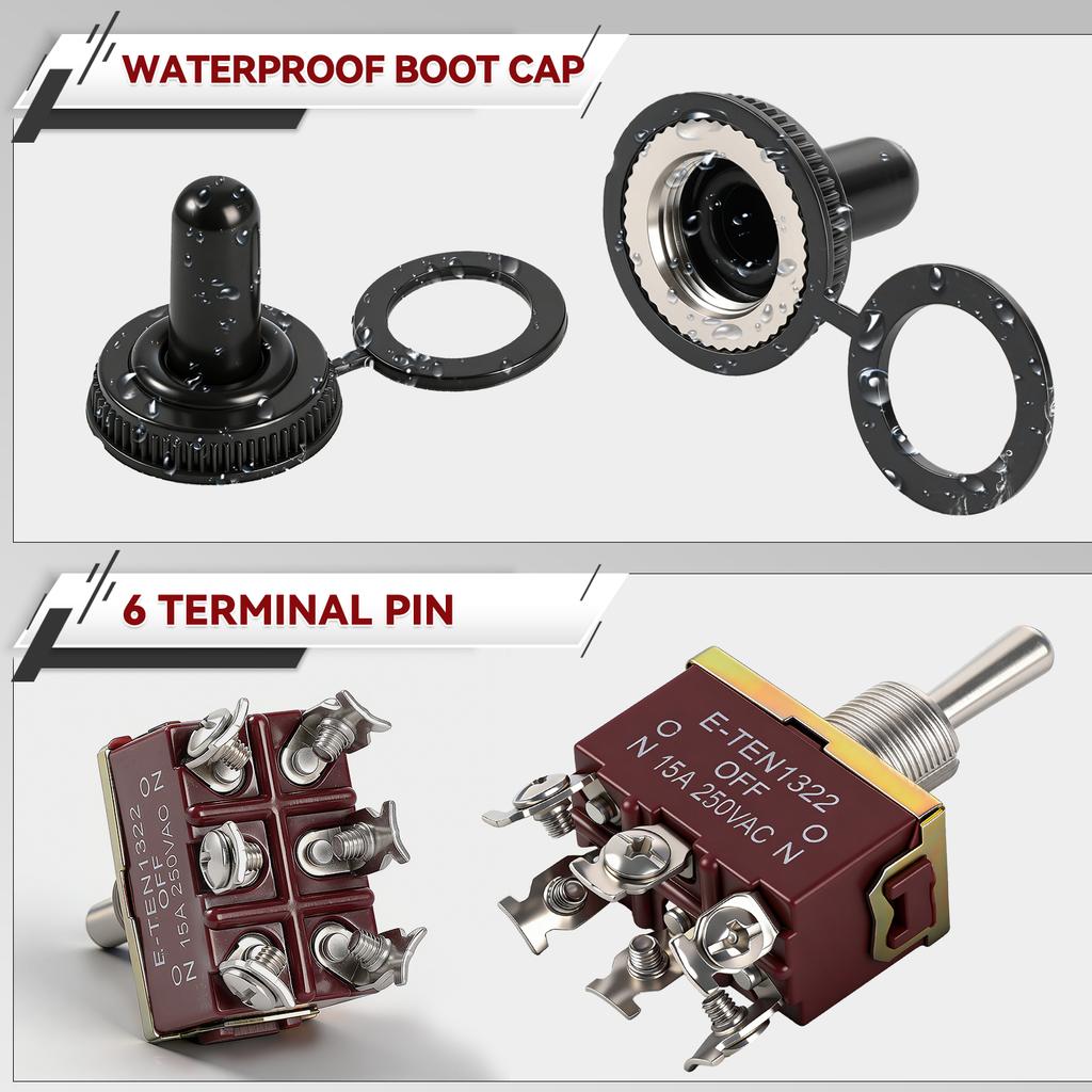 5x Rocker Toggle Flick Switch ON/OFF/ON 15A/250V 20A/125V DPDT Waterproof Heavy Duty Momentary Toggle Switch For Cars Boats etc