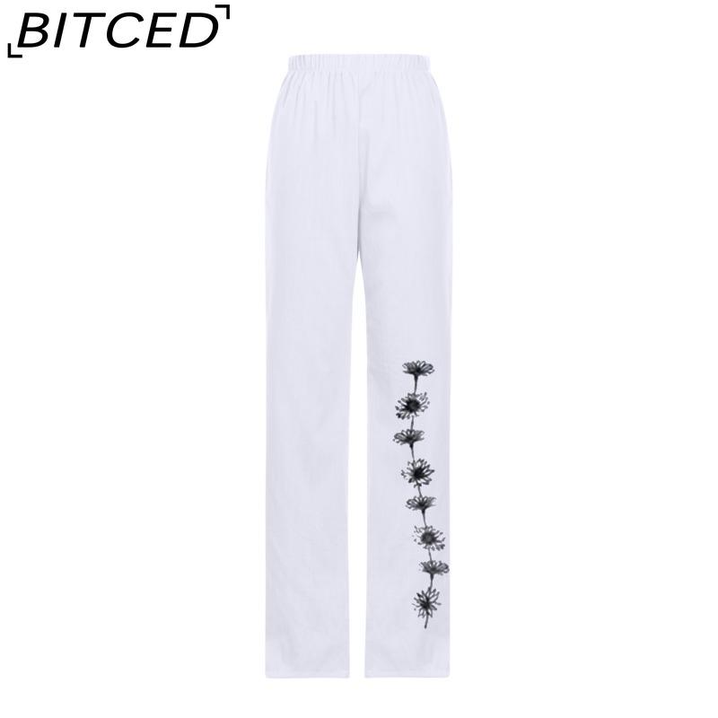 BITCED Fashion Popular Floral Print Harem Pants with Flower Pockets Mid Waist Trousers Streetwear