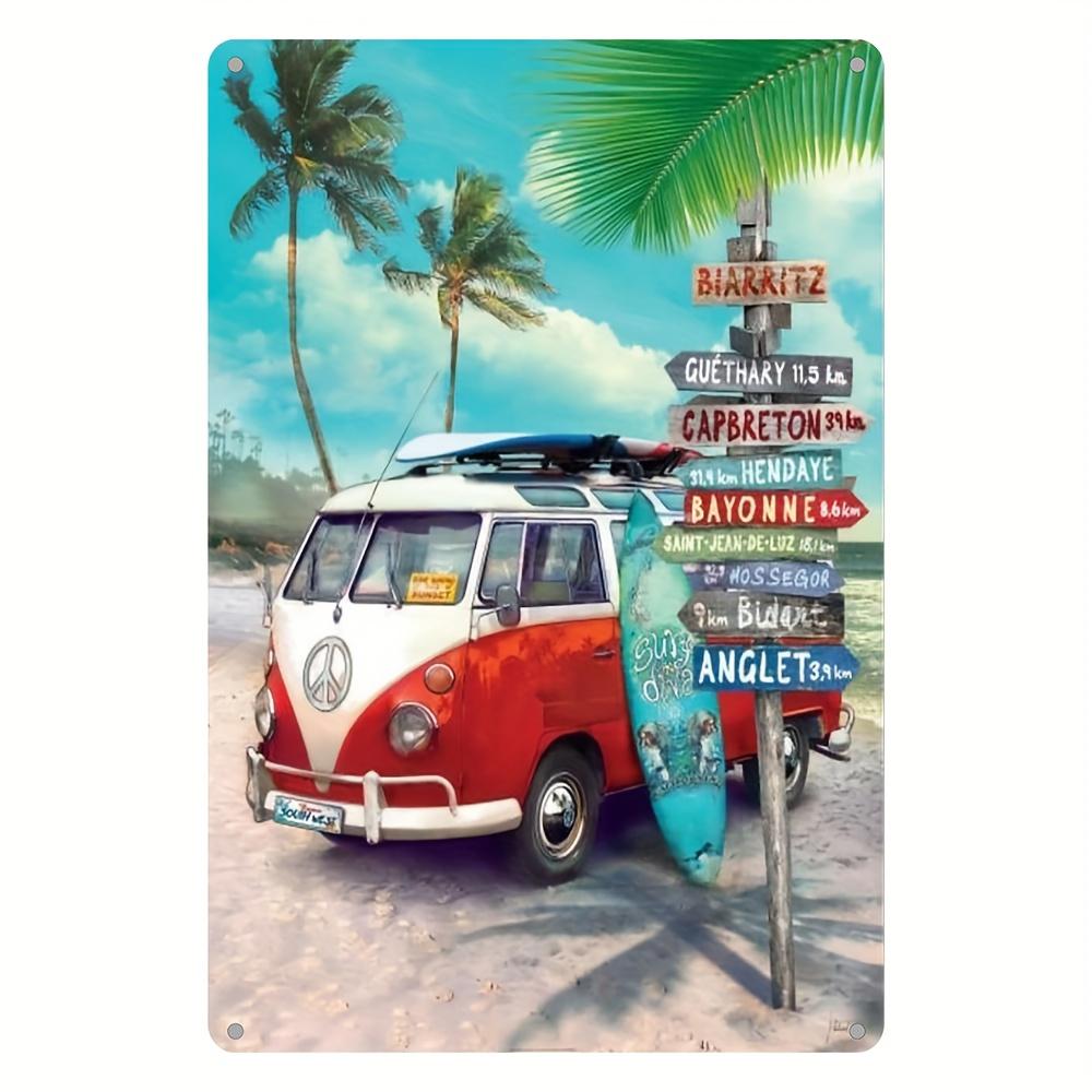 

Vintage Surf Van Metal Sign Retro Beach Wall Art with Trees SurfboardsEuropean Destinations Perfect for Home Bar Ca aluminum 20x30cm