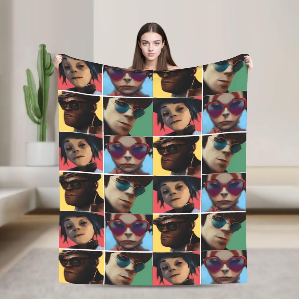 Gorillazs Punk Rock Blanket Super Warm Aesthetic Plush Throw Blanket For Couch Chair Sofa Bed Travel Flannel Bedspread Bed Cover
