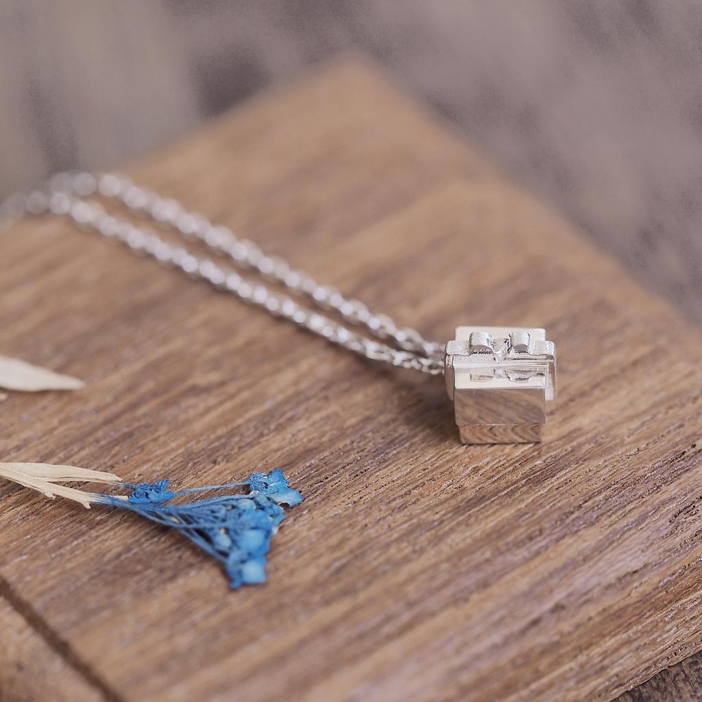 Cloud-jewelry Miniature White Box Necklace Pendant for Women [Wooden Gift Box Included] Sterling Silver 925 GBN-1C