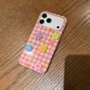 Cute Pink Plaid 3D Colorful Flowers iPhone 17 Pro Max Case Creative Girl Style Phone Cover