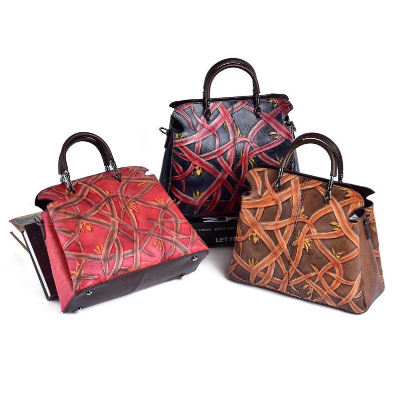 Dámské kabelky z pravé kůže Vintage kabelky Tašky přes rameno z embosované hovězí kůže Módní kabelka Crossbody