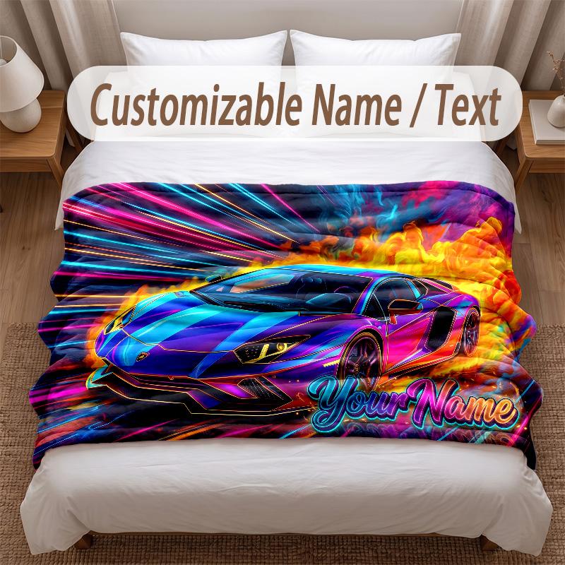 Neon Abstract Theme Soft Blanket Personalized Custom Name Text Print Warm Blanket Home Sofa Bedroom Decor