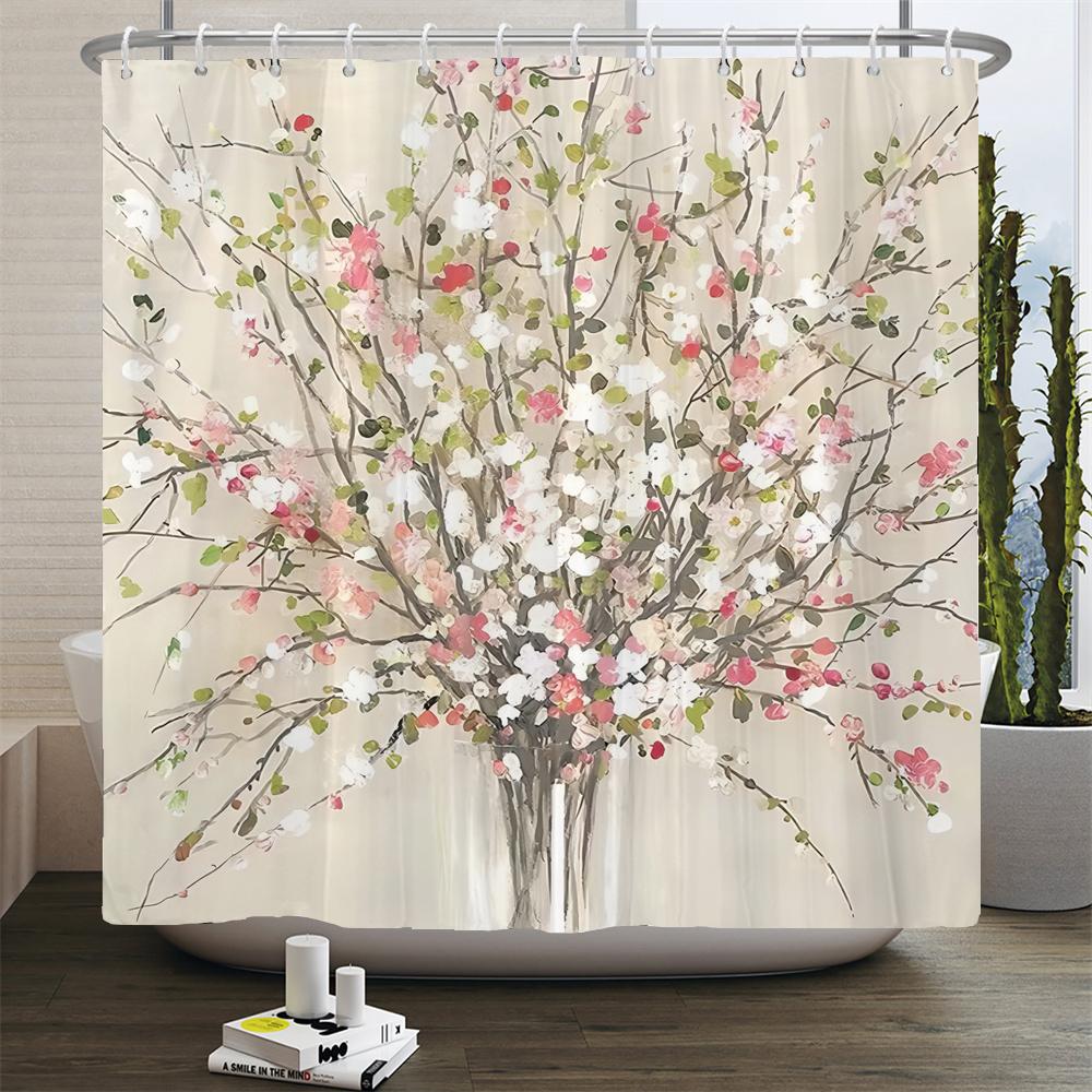 Watercolor Red Flower Shower Curtain Flowers and Plants Waterproof Polyester Bath Curtain For Bathroom Home Decor Accessories