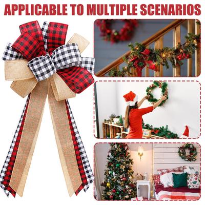 Christmas Wreath Bows Outdoor Reusable Classic Soft Decoration Christmas Ribbon Bows For Family Friends Holiday Trees Wreaths