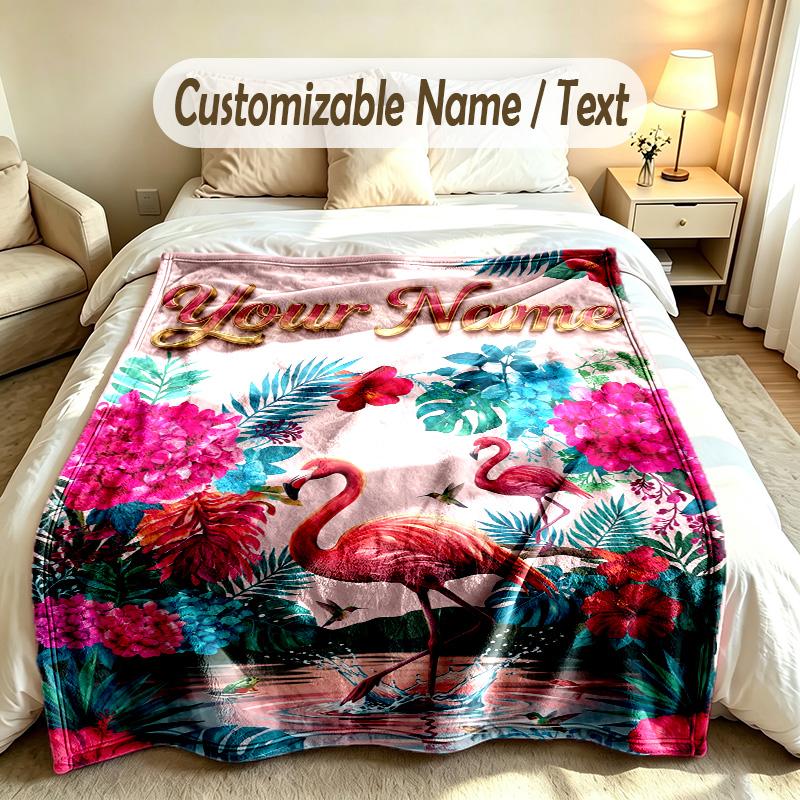 Floral Garden Theme Soft Blanket Personalized Custom Name Text Print Warm Blanket Home Sofa Bedroom Decor