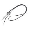 Mens Bolo Tie Necktie Faux Leather Braided Rope Necklace with Metal Round Flower Pendant Jewelry Cowboy Hat Accessories