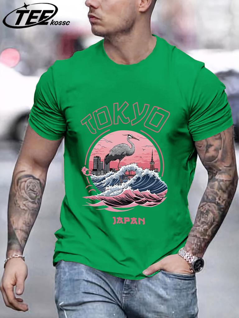 Tokyo Japan Harajuku Kran Wellen T-Shirt Herren Sommer Mode T-Shirt Baumwolle Freizeitkleidung Bequem Weich Männlich Kurzarm
