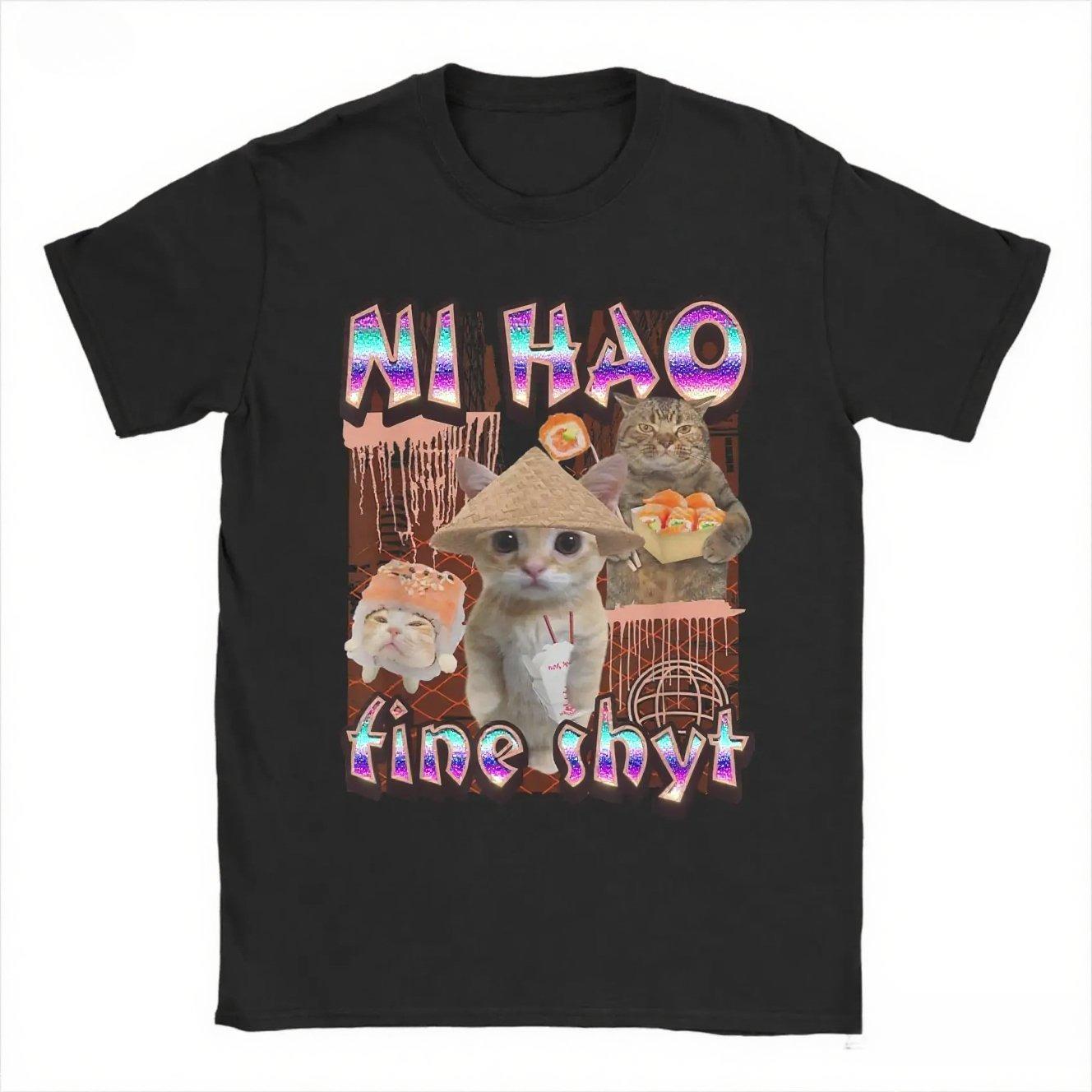 Womens Tshirt Printed Funny nihao Cat Summer Womens Tshirt Top Short Sleeve Round Neck Soft Comfortable Casual Clothing S