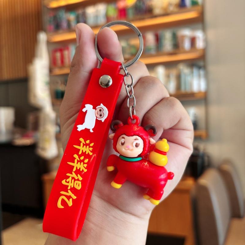 Soft Wrist Lanyard Cartoon Red Sheep Keychain 3D Fluffy Doll Pendant Comfortable Key Holder for Daily Bag Accessory