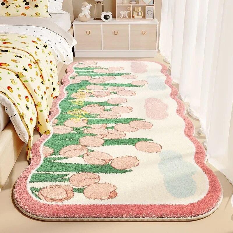 

French Retro Shaped Lace Bedside Rug Bedroom Faux Cashmere Carpet Children s Room Decorative Non Slip Floor Cushion 60X120CM(2X3.9FT