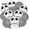 Spooky Carnival Party Favors 12PCS Halloween Skull Balloon Set, Aluminum Foil Balloons, Black And White Theme Supplies Striped Realistic Print