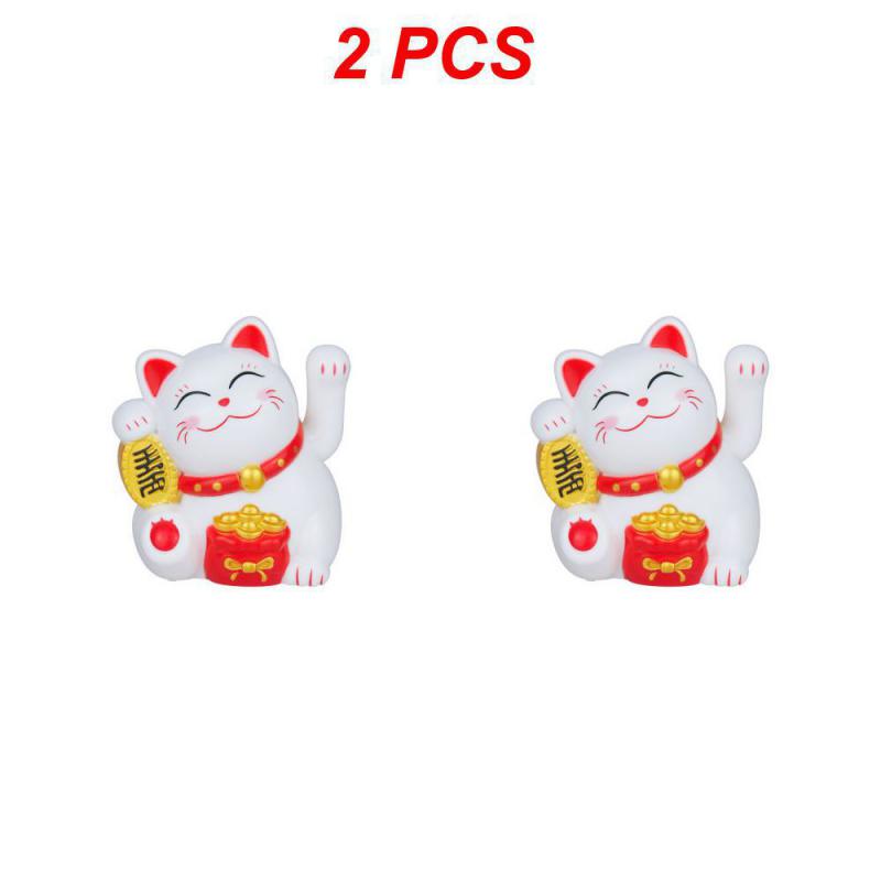 1/2PCS Lucky Cat Decoration Mini Solar Automatic Waving Fortune Figurine Cat Car Decoration Statue Home Desktop Auto Interior