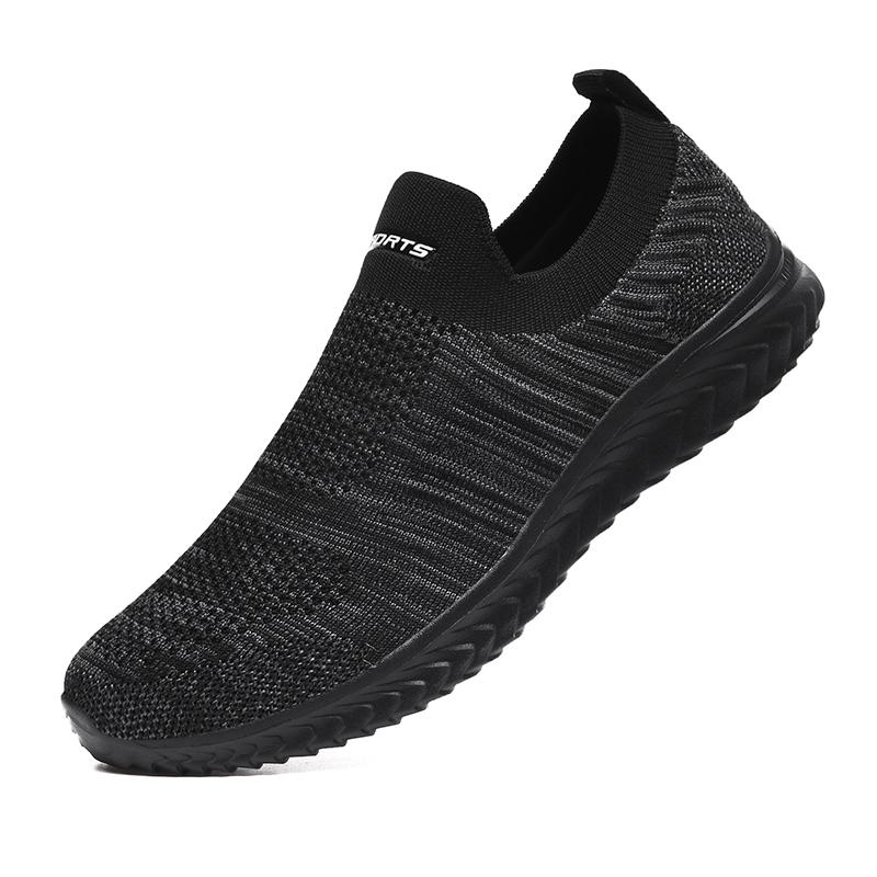 

Lightweight Men s Flats Breathable Knitted Casual Sneakers Slip-on Walking Shoes Elastic Running Jogging Shoes 39 чёрный/серый