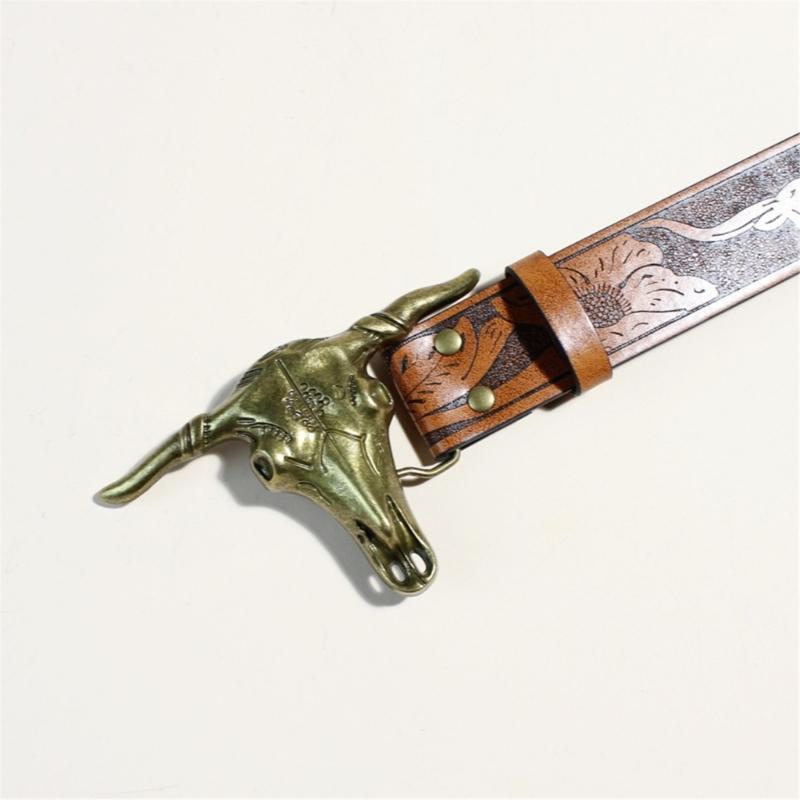 Western Engraved Leather Belt Adjustable Waistband Durable PU Material For Men Women Fashion Enthusiasts