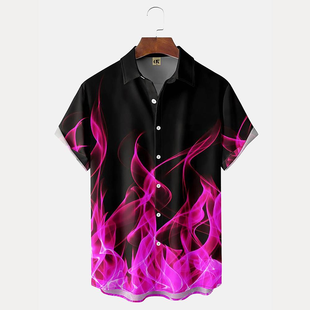 Flame Men'S Shirts 3d Print Summer Fashion Red Flame Shirt Man Short Sleeved Oversized Shirt For Men