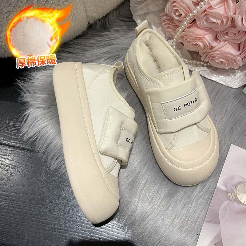 

New little white shoes women s shoes winter velvet thickened high-value warm cream bread shoes platform shoes 40 белый