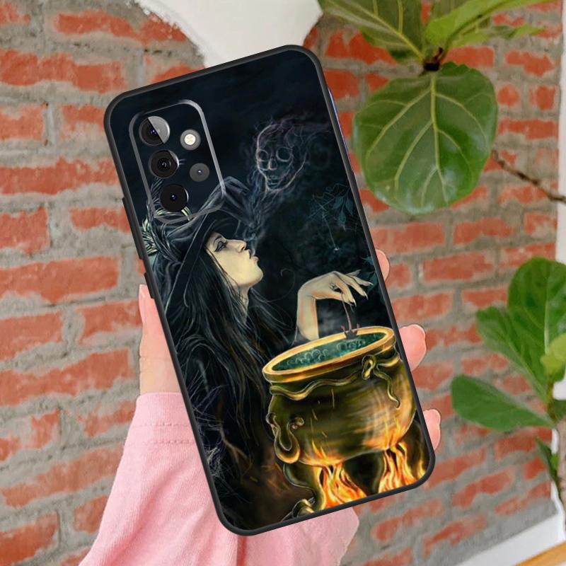 Halloween Witch Cat Phone Case For Samsung Galaxy A55 A35 A25 A15 A52 A32 A12 A51 A71 A13 A33 A53 A14 A34 A54