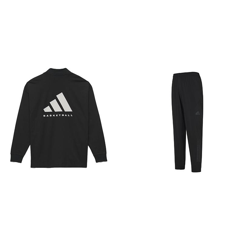 

Adidas American Vintage Logo Print Knit Stand воротник длинный рукав топ и эластичный пояс длинные брюки повседневный спортивный комплект унисекс комплекты черный IR8489+CG1506 M