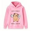 Kids Boys Girls Hooded Pullover Sweatshirt, Cute Capybara Lift First Chill Later Graphic Casual Soft Long Sleeve Hoodie For Daily Workout Playwear