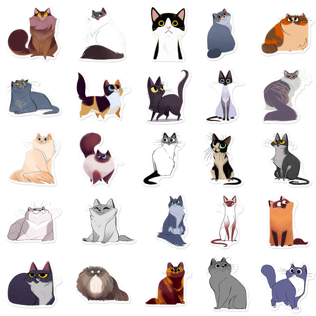 50 Autocolante Ilustrație Pisică, Autocolante de Perete Stil Japonez Decorare Cameră Creativă Autocolante Ilustrație Desen Animat Pisică