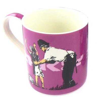 [Q8812] - Porcelain Mug 'Banksy' Purple (Street Search Frisk) - 90x85 Mm