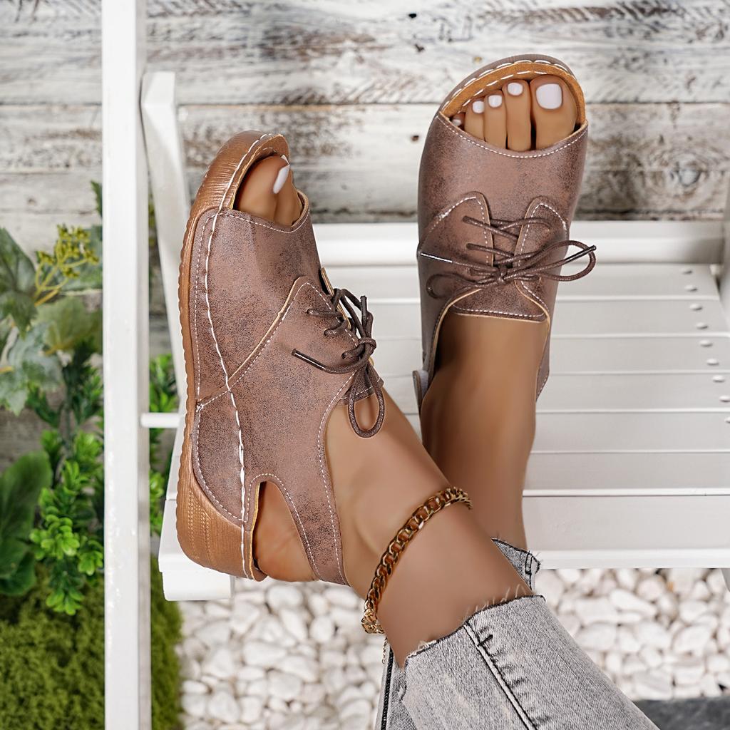 Sandály rybí tlamy v římském stylu se silnou podrážkou, kulatou špičkou, odhalenými prsty, plážové sandály s otevřenou špičkou na léto