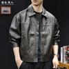 "Wire" simulated cowhide embossed PU leather retro locomotive leather jacket men's autumn large size leather jacket