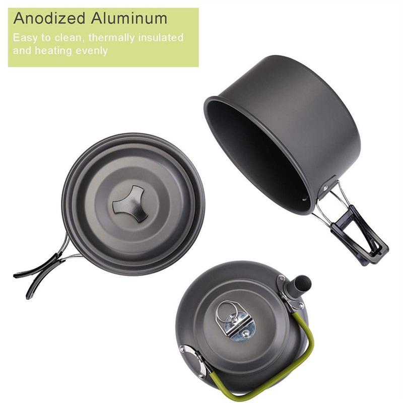 DS308 Portable Outdoor Nested Cookware and Tea Kettle Set for Camping