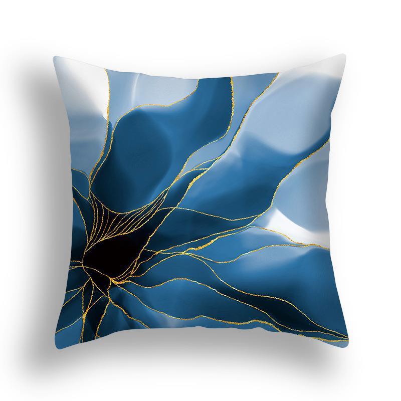 Niebieska Marmurowa Poszewka na Poduszkę 45x45cm Wzór Skały Morskiej Kwadratowa Sofa Poduszka Kwadratowa Abstrakcyjny Liść