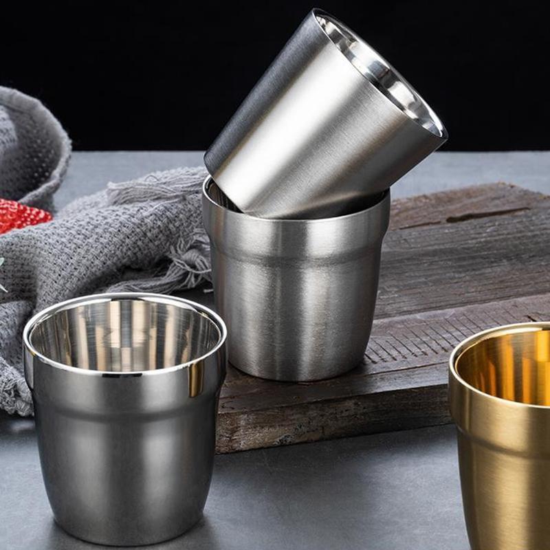 1ks 200ml/ 300ml Korejská matná nerezová ocel Dvojvrstvý šálek Izolovaný šálek na vodu Pivo šálky na pití kávy Zlaté stříbrné hrnky Nádobí