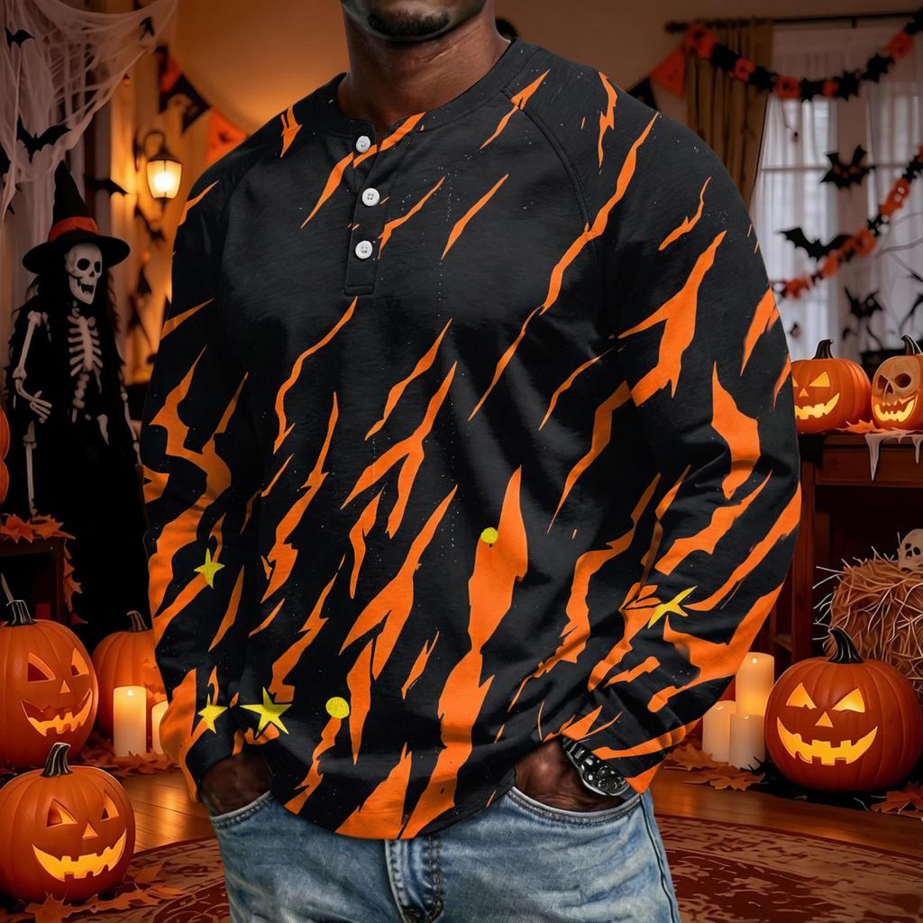 Men's Long Sleeve Shirt Loose Fit Casual Top for Halloween and Everyday Wear