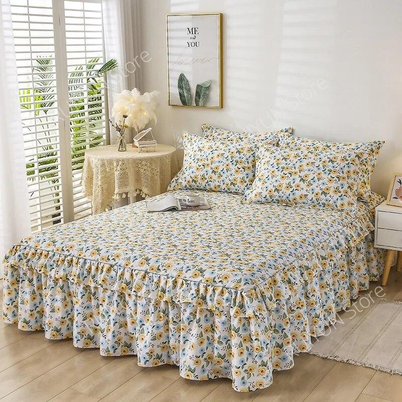 

Юбка-кровать из 100% хлопка с принтом, двухслойная юбка-кровать, простыня, юбка-кровать для спальни, нескользящий наматрасник, протектор, декор постельных принадлежностей 1pc Skirt 150x200cm