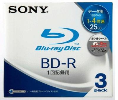 Sony Japonská výroba dat pro jednorázový zápis na jednu stranu 1 vrstva 25 GB 4x rychlost tisku 3 listy 3BNR1DBPJ4 BD-R