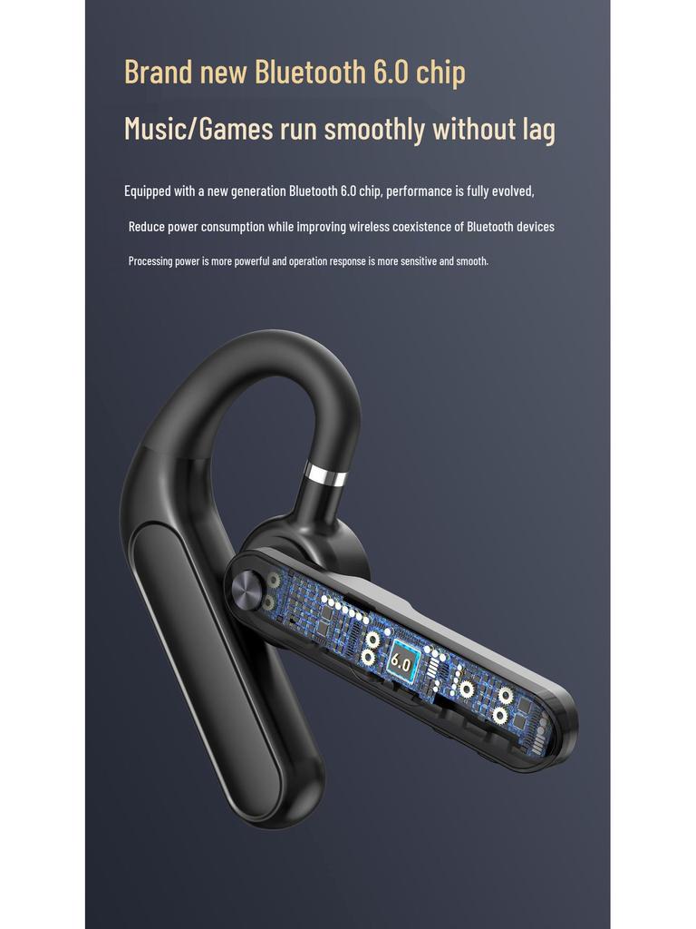 6.0 True Wireless Bluetooth Ear Hook Earphones - Noise Cancelling, Ultra-Long Standby, Single Ear