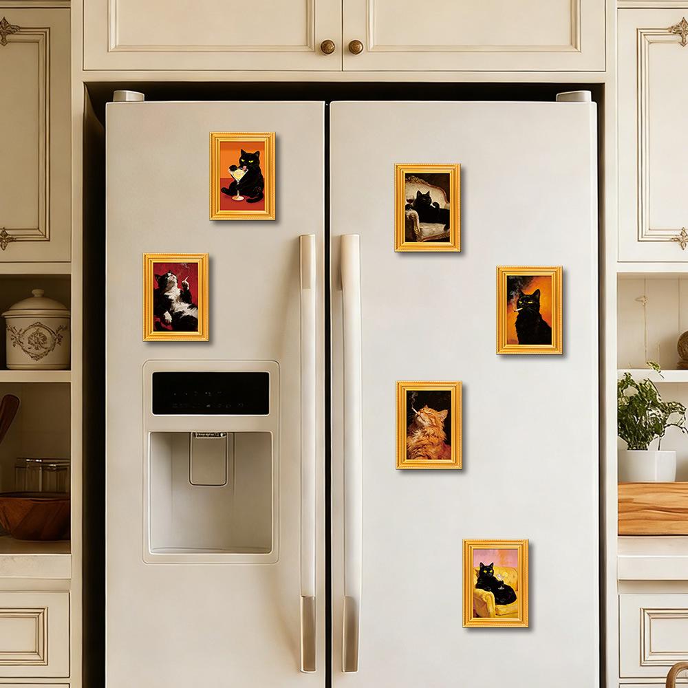 Quirky Black Cat 3D Wooden Photo Frame Magnet Decor