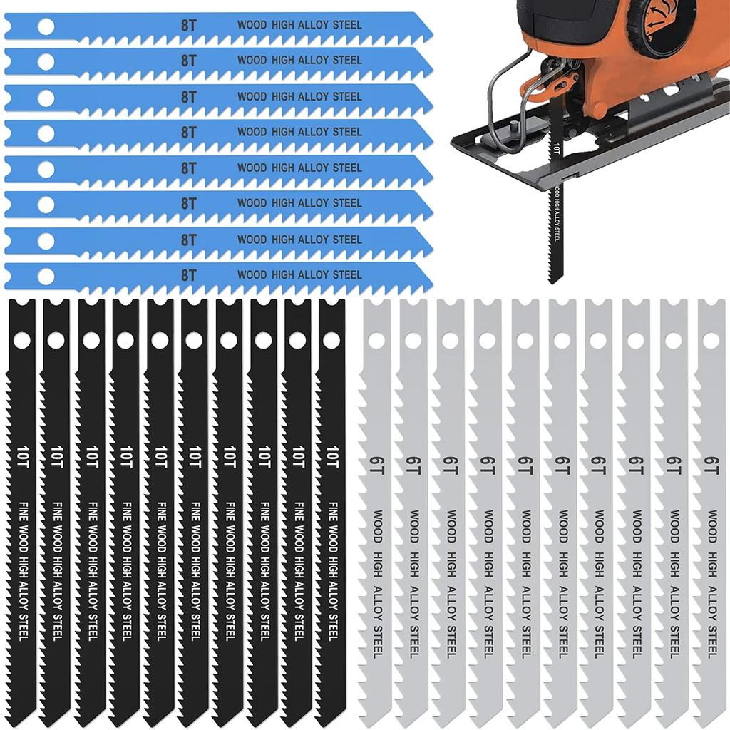 25Pcs Jig Saw Blade High Carbon Steel Assorted Saw Blades with U-shank Sharp Jigsaw Blade Woodworking Tool for Bosch DEWALT