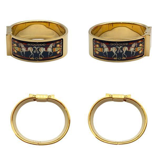 Used Hermes HERMES Bangle Watch Loquet Quartz Watch LO1.201 Cloisonn Enamel Slide Clasp Gold Color GP Enamel Ladies 6D547