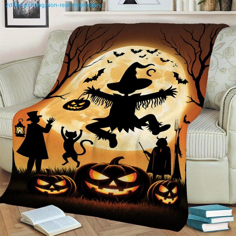 1pc Halloween Themed Witch and Pumpkin Print Blanket, Festive Atmosphere, Multiple Sizes Available, Suitable for Living Room, Bedroom, Study, Office,