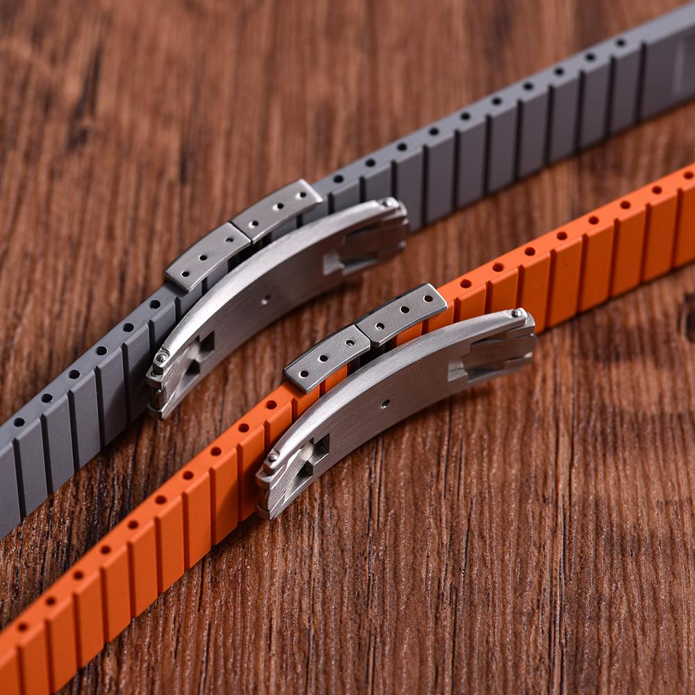 20mm Delugs CTS FKM Gummi Uhrenarmbänder mit 4 Farben Schmetterlingsschließe Einzigartige Textur Schnellverschluss Uhrenarmband für Markenuhr