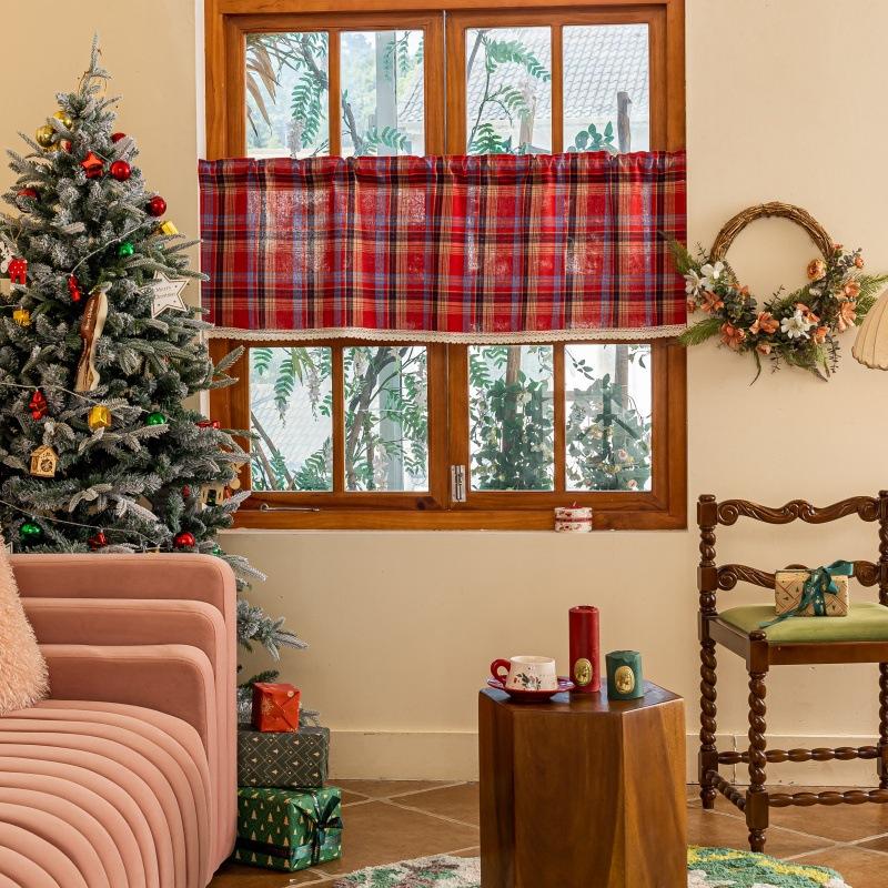 Weihnachtsrot und Schwarz Karierte Vorhänge Kurz Landhausstil Gingham Vorhang Weihnachten für Wohnzimmer Schlafzimmer Esszimmer