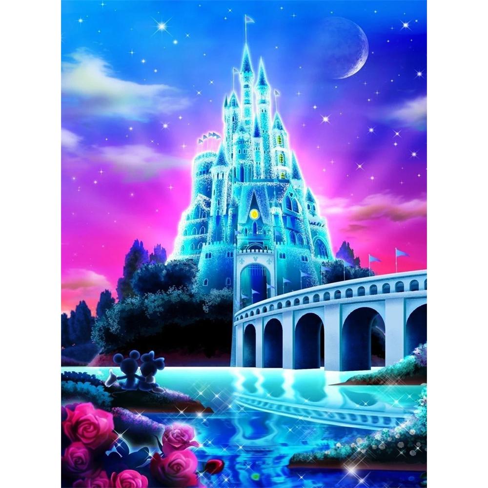 

Disney Cartoon Diamond Painting, Beautiful and Healing Illustration of A Disney Dream Castle 5D DIY Art Cross Stitch Kit MosaicEmbroideryHomeDecorGift Round 20x30cm