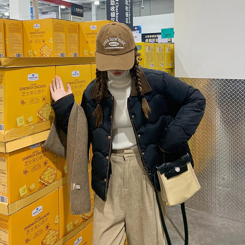 Real shot light down cotton clothes women's corduroy lapel short fashion casual cotton-padded jacket winter