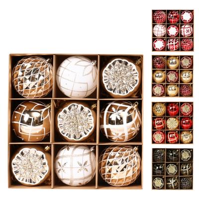 Caixa de presente de conjunto de bolas de natal transparentes pintadas de natal