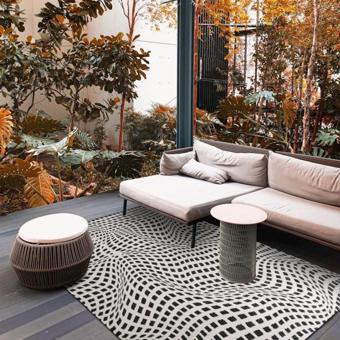 Tapis exterieur 160x230 cm Rectangulaire TRIDIM REVERSIBLE Noir Terrasse, jardin adapté au chauffage par le sol