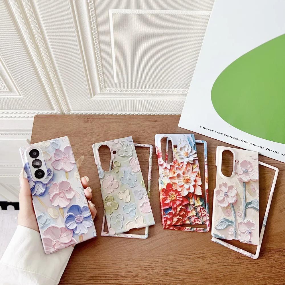 Colorful Embossed Effect Watercolor Flower Phone Case for Samsung Galaxy Z Fold 7 Shockproof Slim Camera Protection Back Cover